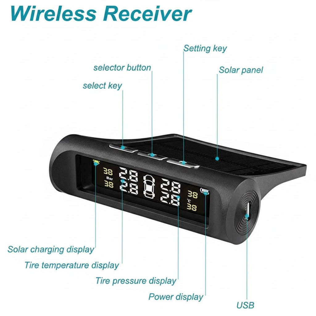 Solar Wireless Tire Pressure Monitor TPMS Tire Pressure Monitoring System